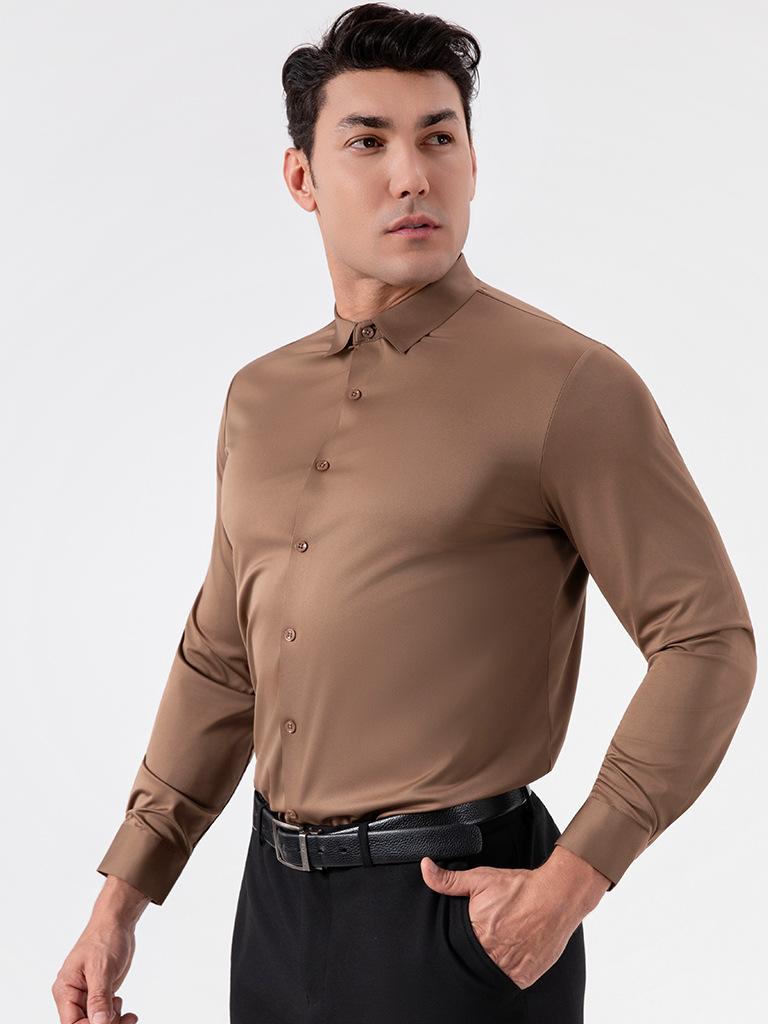 [Seamless & High-Stretch] Cross-Border Bestseller: Men's Solid-Color 4-Way Stretch Shirt - Non-Iron, Wrinkle-Resistant, European Sizing (Business Casual)
