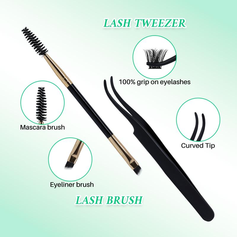 Mixed Length & Styles Individual Lashes Clusters DIY Lash Extensions Kit, 16pcs/set D Curl Cluster Eyelashes & Bond & Seal Lash Glue & Lash Remover & Lash Brush & Tweezers, Makeup Products