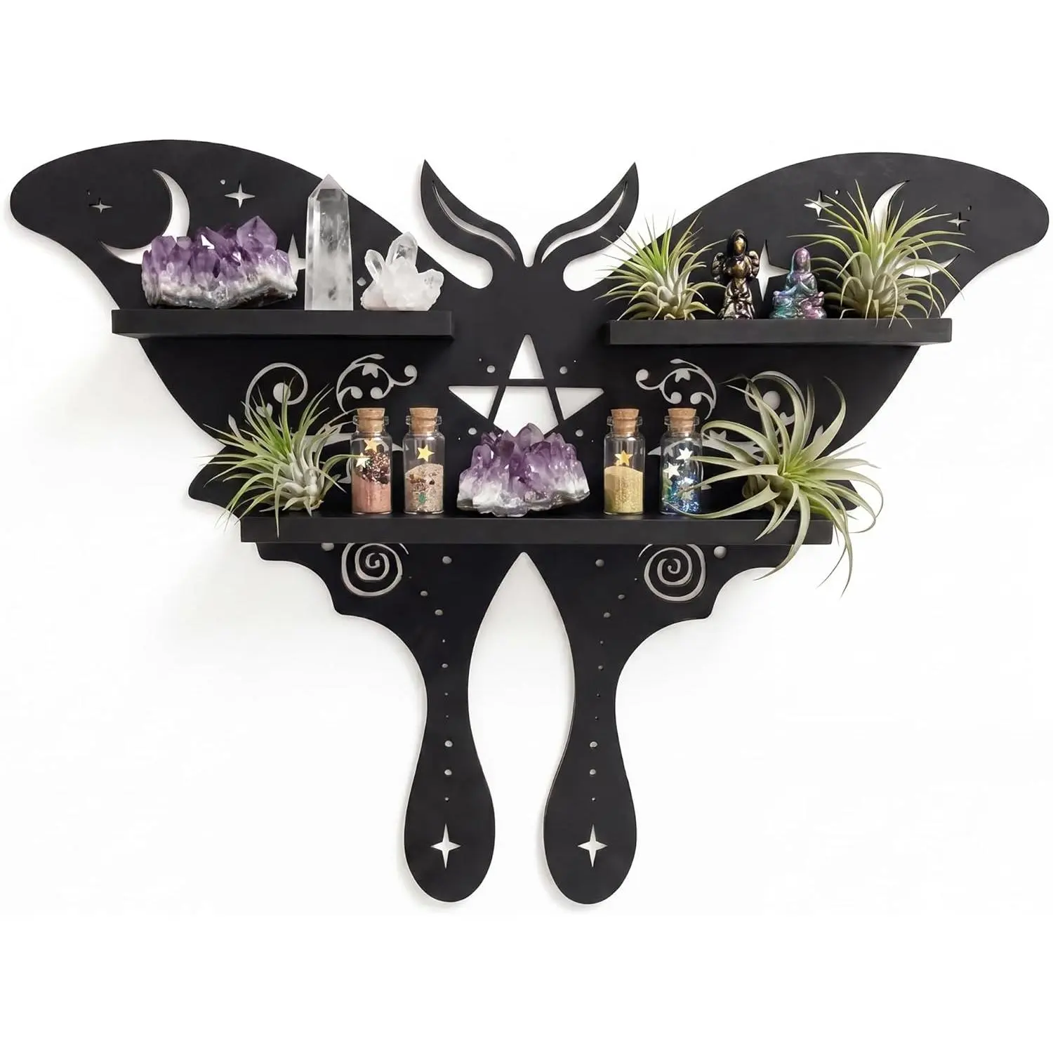 Crystal Display Shelf, Whimsical Decor, Cottagecore Decor, Trinket Shelf| Crystal Shelf, Wall Shelves, Luna Moth Shelf, Moon Moth Gothic Decor, Witchy Home Decor, Boho Celestial Decor for Living Room