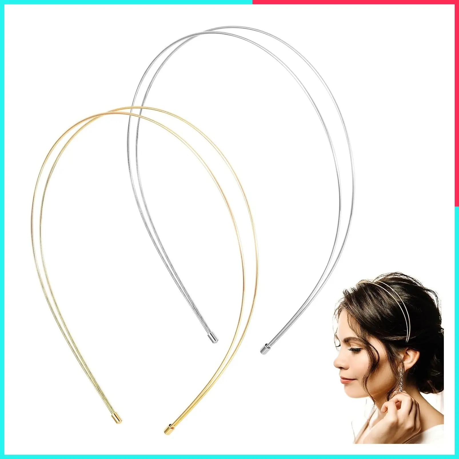2 Pcs Simple Metal Headbands for Women, Silver and Gold Double Hair Bands, Fashion Hair Accessories for Any Hairstyle