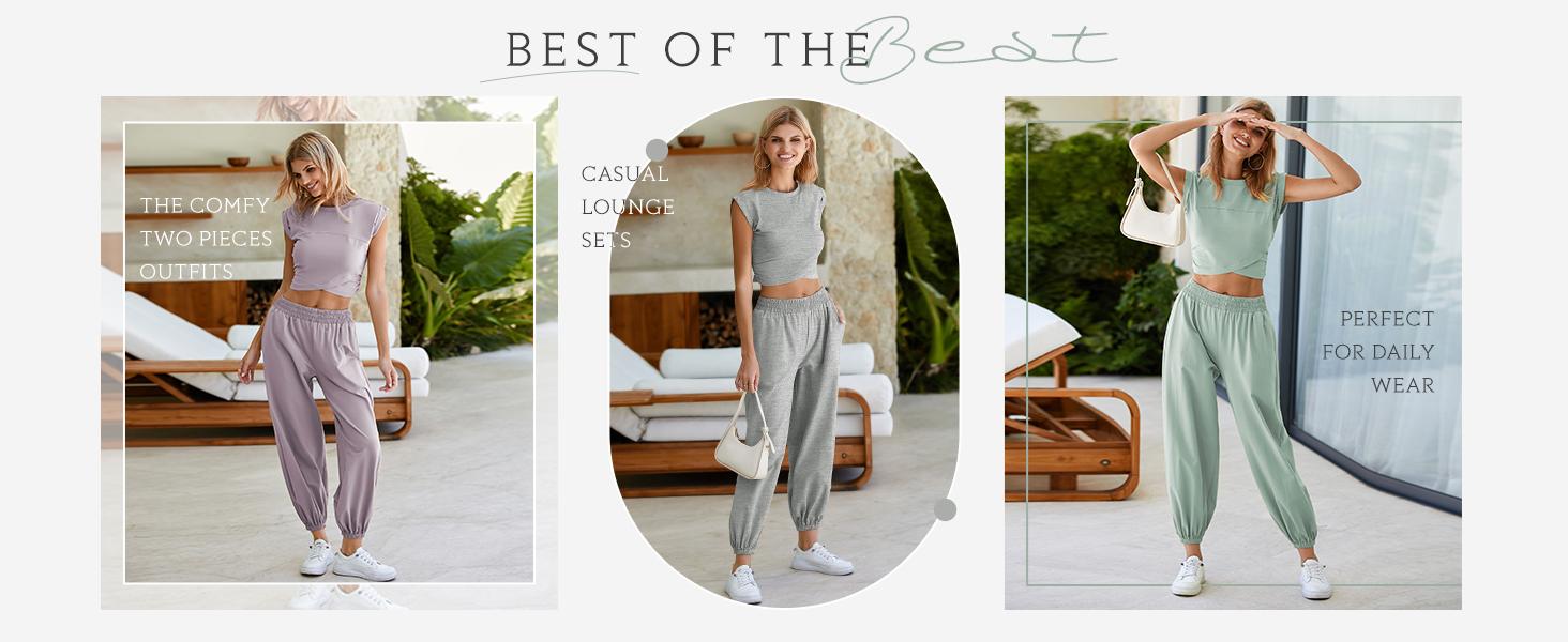 Naeduo Women's Two-Piece Outfits Casual Lounge Sets Cropped Cotton Tops & High Rise Sweatpants Tracksuit with Pockets for Spring & Summer for Hyrox SpringStatements SpringStatements