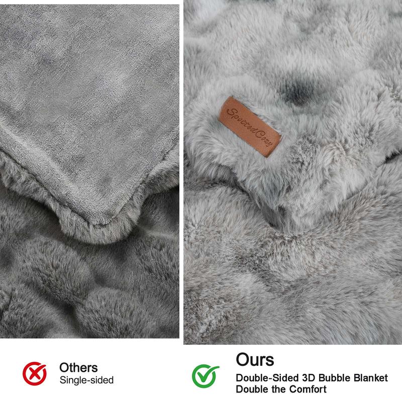 SpottedCozy | Cow Print Faux Fur  Blanket & Ultra-Soft Dual-Sided Bubble Blanket | Throw Twin | Plush Weighted Fuzzy Blanket for Sofa, Bedroom, Living Room, Super Soft Warm for Adults Kids Girl Gifts Bedroom Couch Sofa Travel, Black/Pink/Camel/Gray