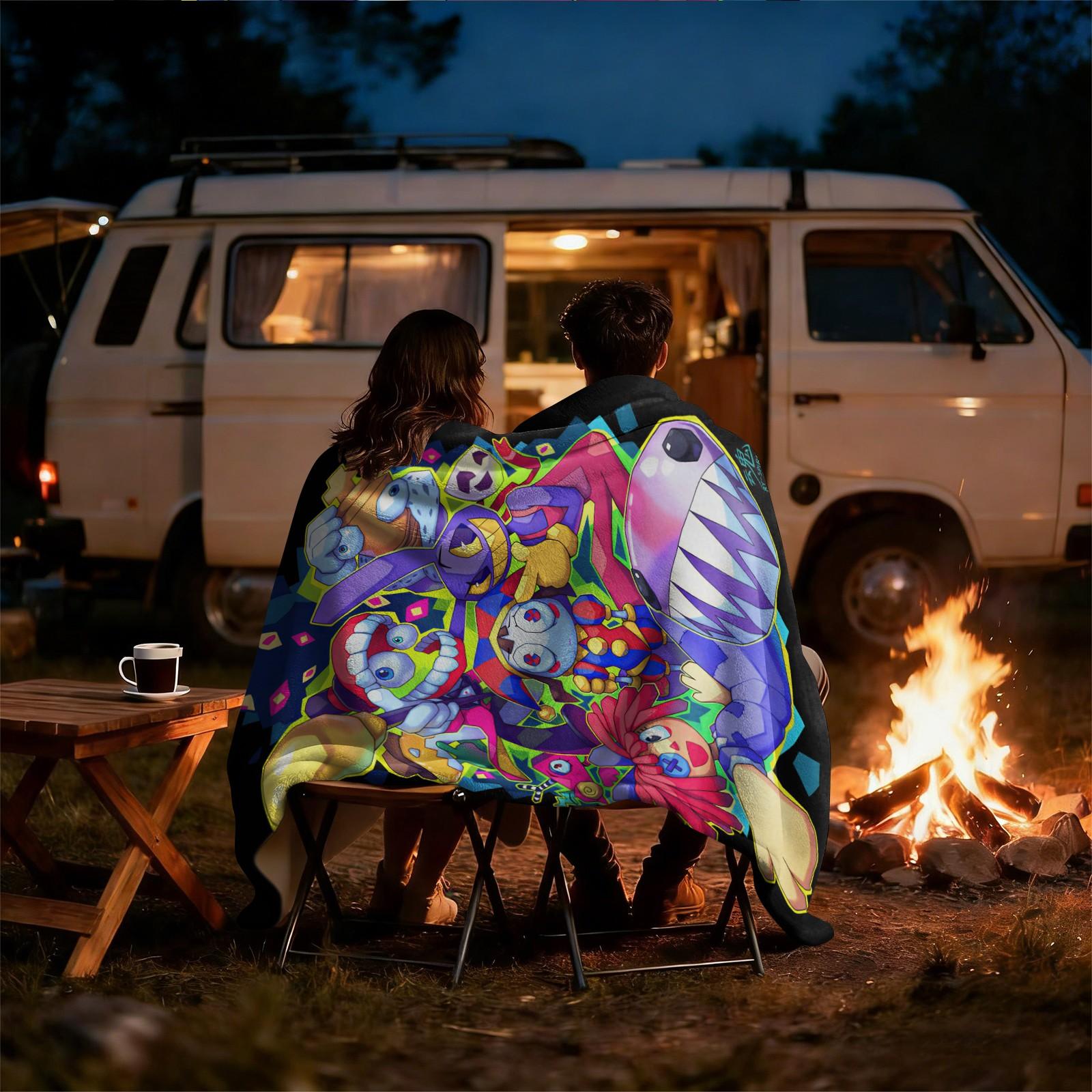 Trendy Digital Circus All-Character Print Blanket, Cartoon Anime Peripheral Flannel Nap Blanket, Warm Sofa Cover Blanket for Home & Student Dorm, Flannel Cozy Blanket