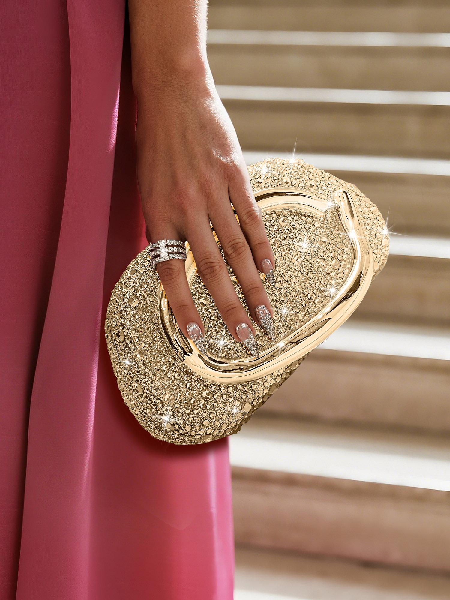 European and American fashion rhinestone decoration dinner bag, decorative box shaped evening dress handbag, evening party wallet, formal dress bag, women's gift, fashionable bag, the best choice for bridal shower elegant bag, Elegant Stylish Purse