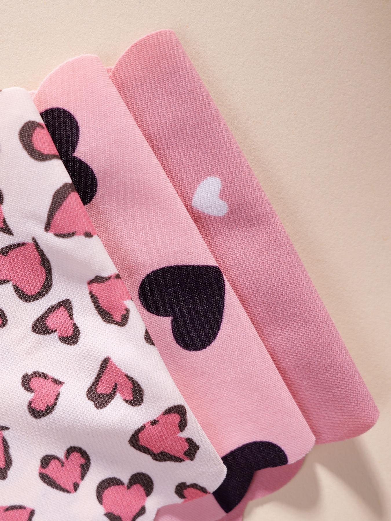 Women's Heart & Leopard Print Thong Panties, Comfortable Seamless Design, V-Shape Pull-Up Waistband, Wave Hem Cut, Casual Fitted Underwear, Breathable Fit Panties