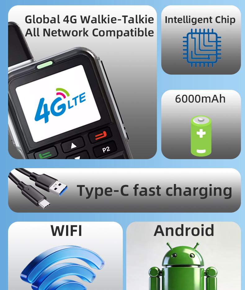 Aluminum alloy shell 4G walkie talkie Zello Android system equipped with WiFi Bluetooth, capable of long-distance communication. Ultra thin two-way walkie talkie is very suitable for hotels, restaurants, and property service wireless walkie talkies