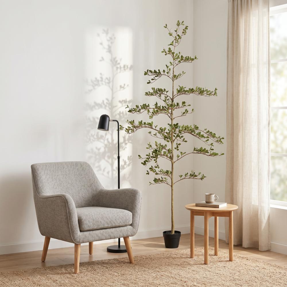 6FT Mediterranean Artificial Olive Tree with Black Pot - Synthetic Artificial Potted Trees, Decorative Fake Plant Decoration, Modular Modern Farmhouse-Asian Indoor/Outdoor Lifelike Greenery for Living Room/Office, Natural Branches, 1pc Everyday Use Set, F