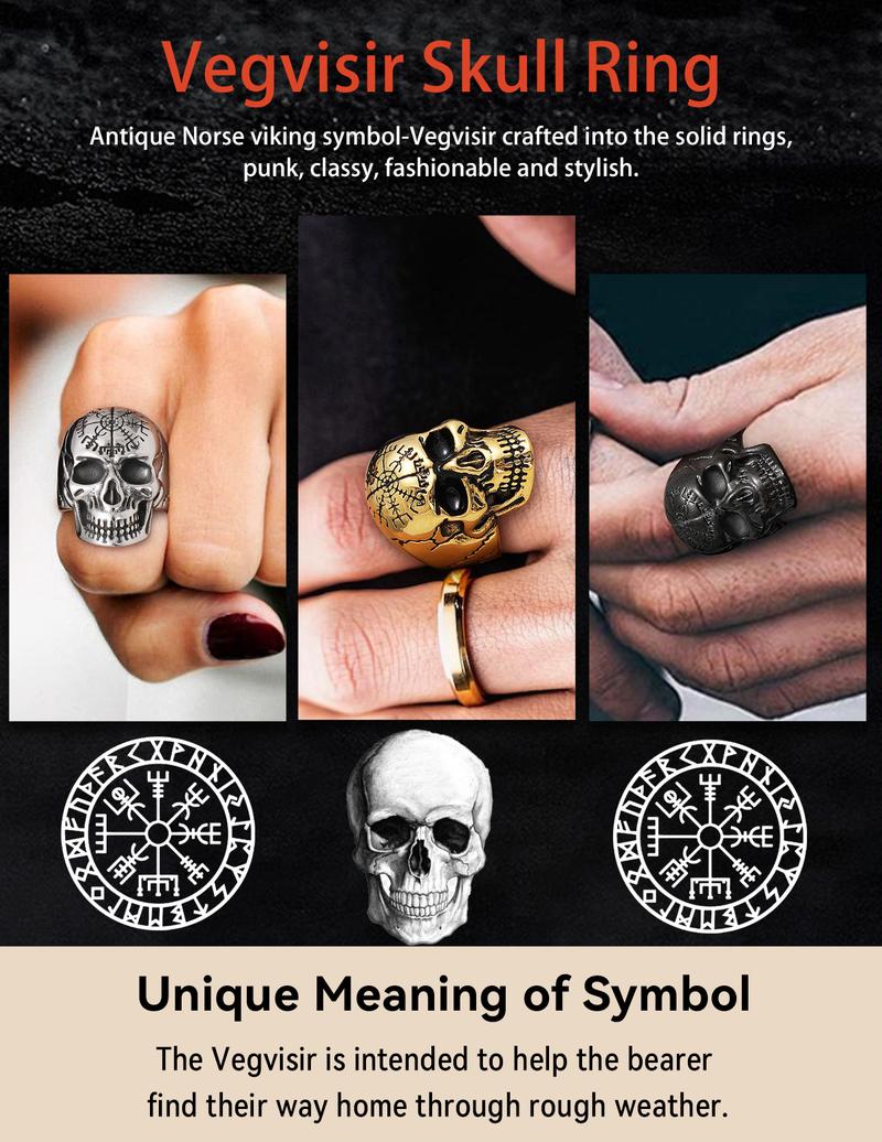 FindChic Vintage Skull Head Ring, Cool Men Boys Gothic Sigent Ring Punk Biker Finger Ring For Women Men Girlfriend Boyfriend
