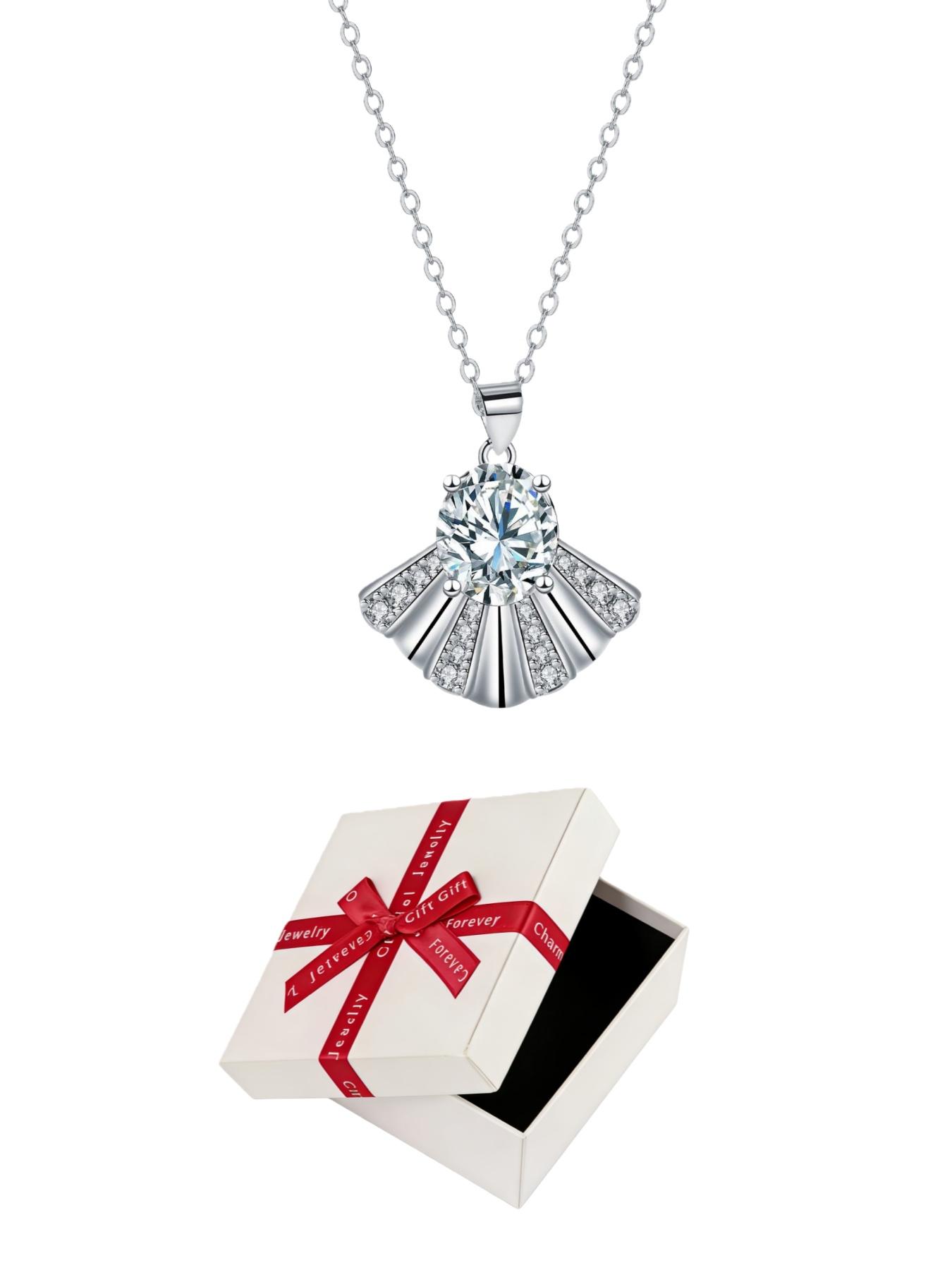 Shell Shadow Star Glow | Original Sparkling Fan-shaped Gem Pendant, Gold Plated Diamond-studded Skin-flattering Necklace with Preserved Rose & Bear Gift Box, Perfect Gift for Wife & Daughter, Birthdays, Mother’s Day & Valentine’s Day
