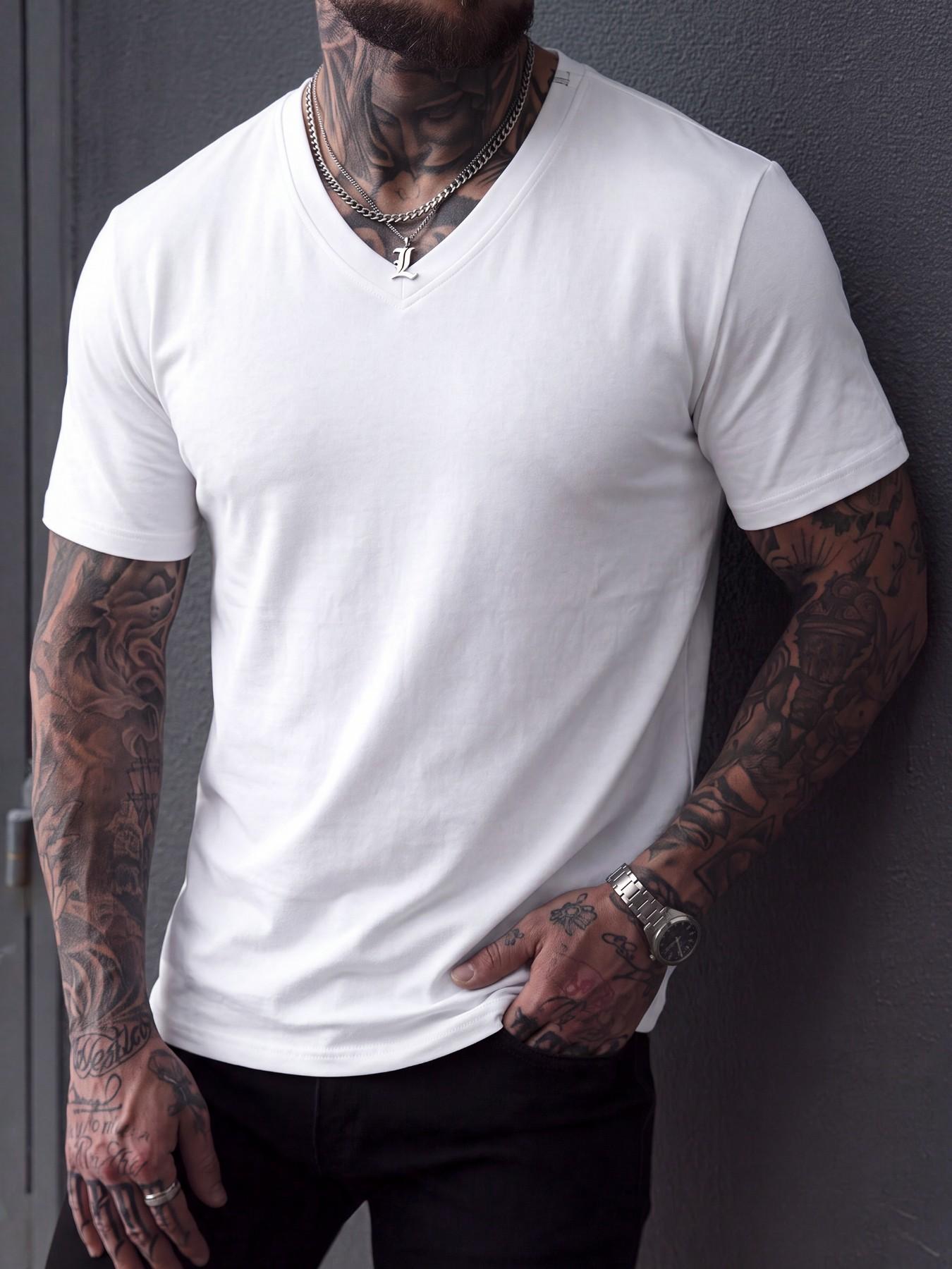 5-Pack Men's Slim Fit Cotton V-Neck T-Shirts, Casual Classic Short Sleeve Basic Daily Wear, Comfortable Solid Color Tees, Essential Clothing