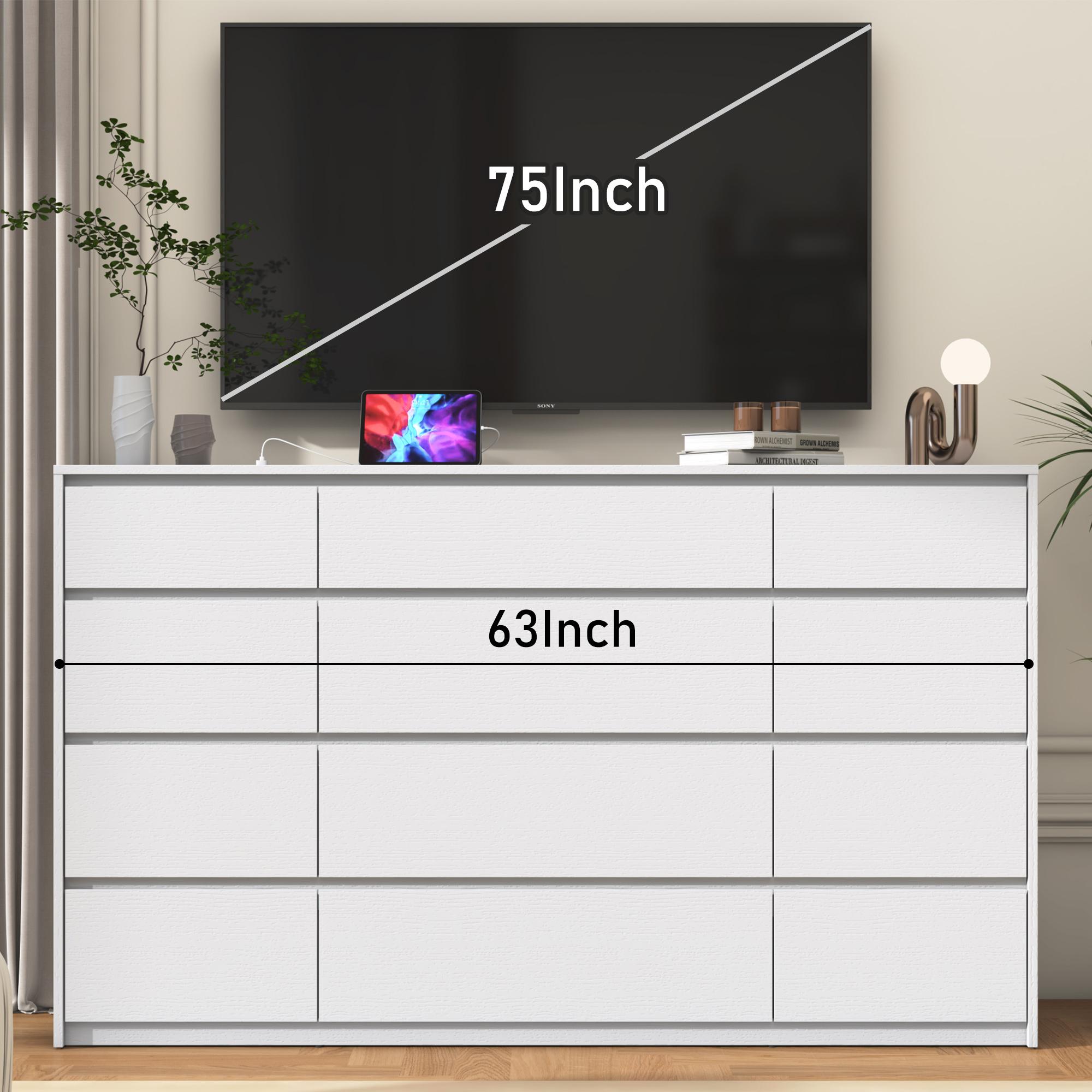 Dresser for Bedroom, Modern Dresser with Drawers, Large Wood Chest of Drawer Handle Free, Long Dresser for Bedroom, Living Room, Entryway, Hallway, White/Black