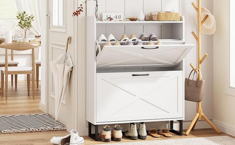 Vabches Shoe Storage Cabinet Freestanding Organizer With Metal Legs For Entryway