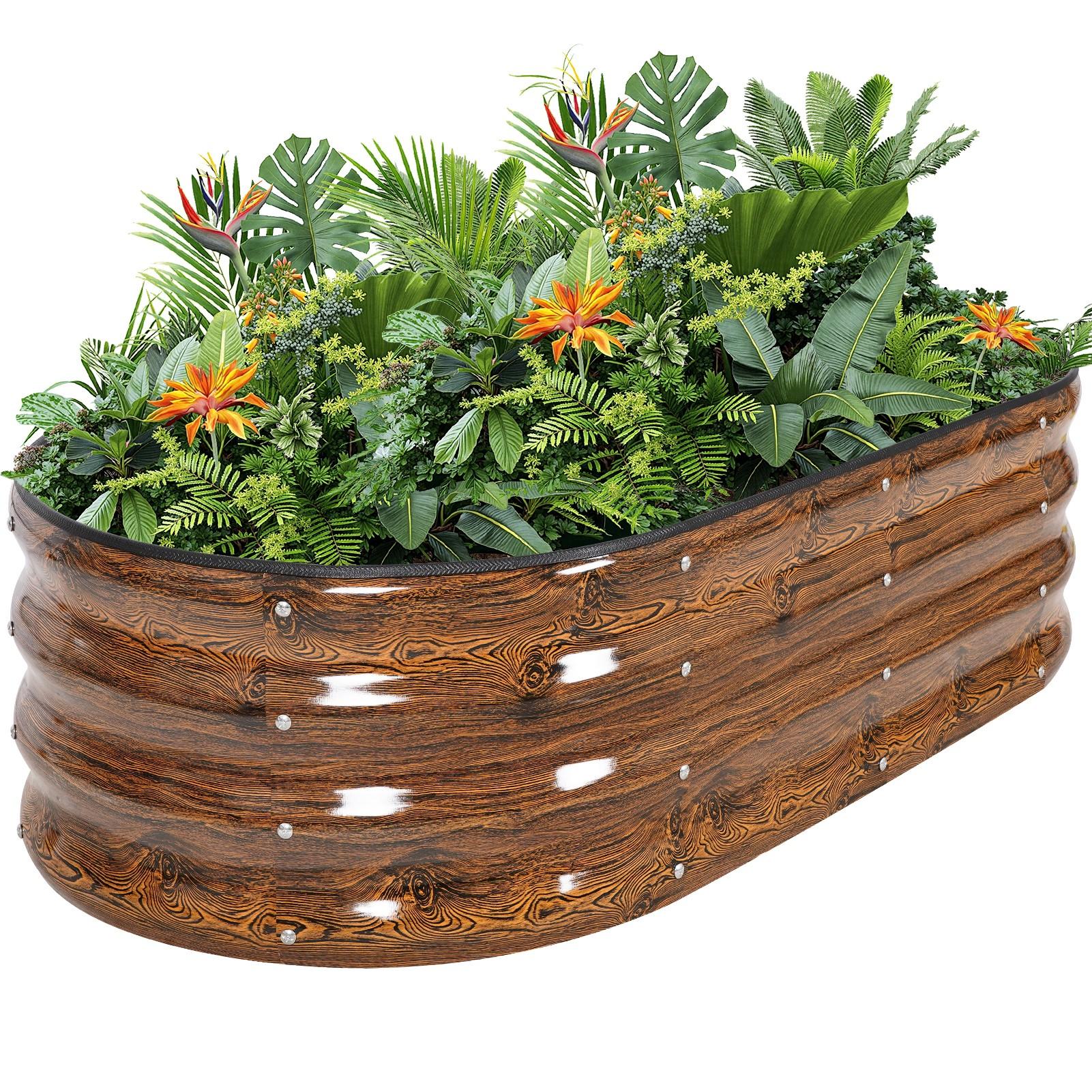 1pc Oval Metal Raised Garden Bed 4x2x1ft Steel Planter Box Kit for Vegetables Flowers Herbs Easy Tool Free Assembly Rust Resistant Deep Root Design