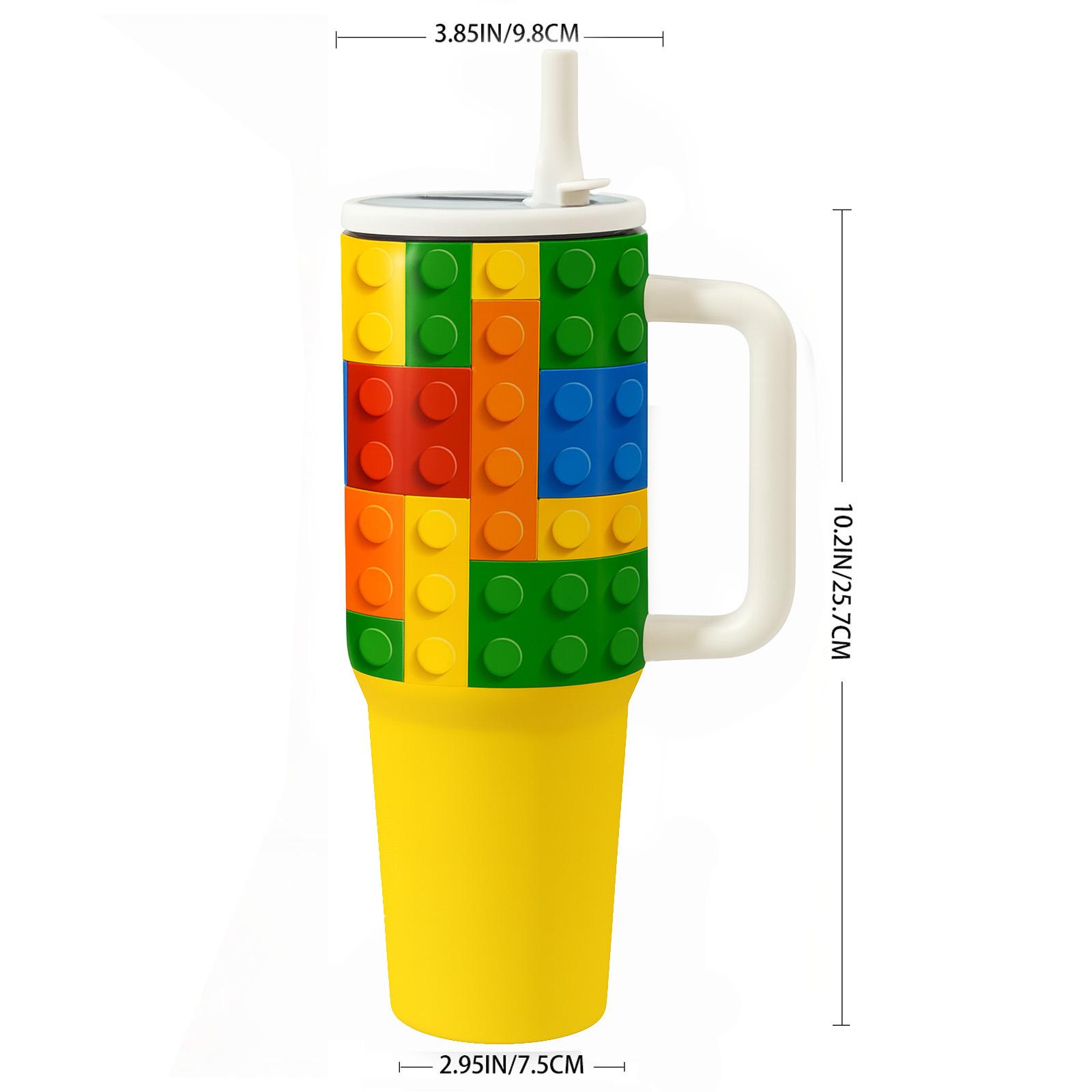 1 Pc 40oz double wall insulated mug with handle and straw, colorful brick thermal mug, leak proof lid tumbler for hot cold drinks, Leakproof tumbler, keeps drinks hot 12 hours and cold 24 hours, Christmas New Year gift for women men holiday