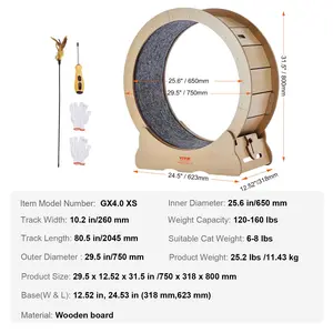 VEVOR Cat Exercise Wheel, Large Cat Treadmill Wheel for Indoor Cats, 29.5 inch Cat Running Wheel with Detachable Carpet and Cat Teaser for Running/Walking/Training, Suitable for Most Cats