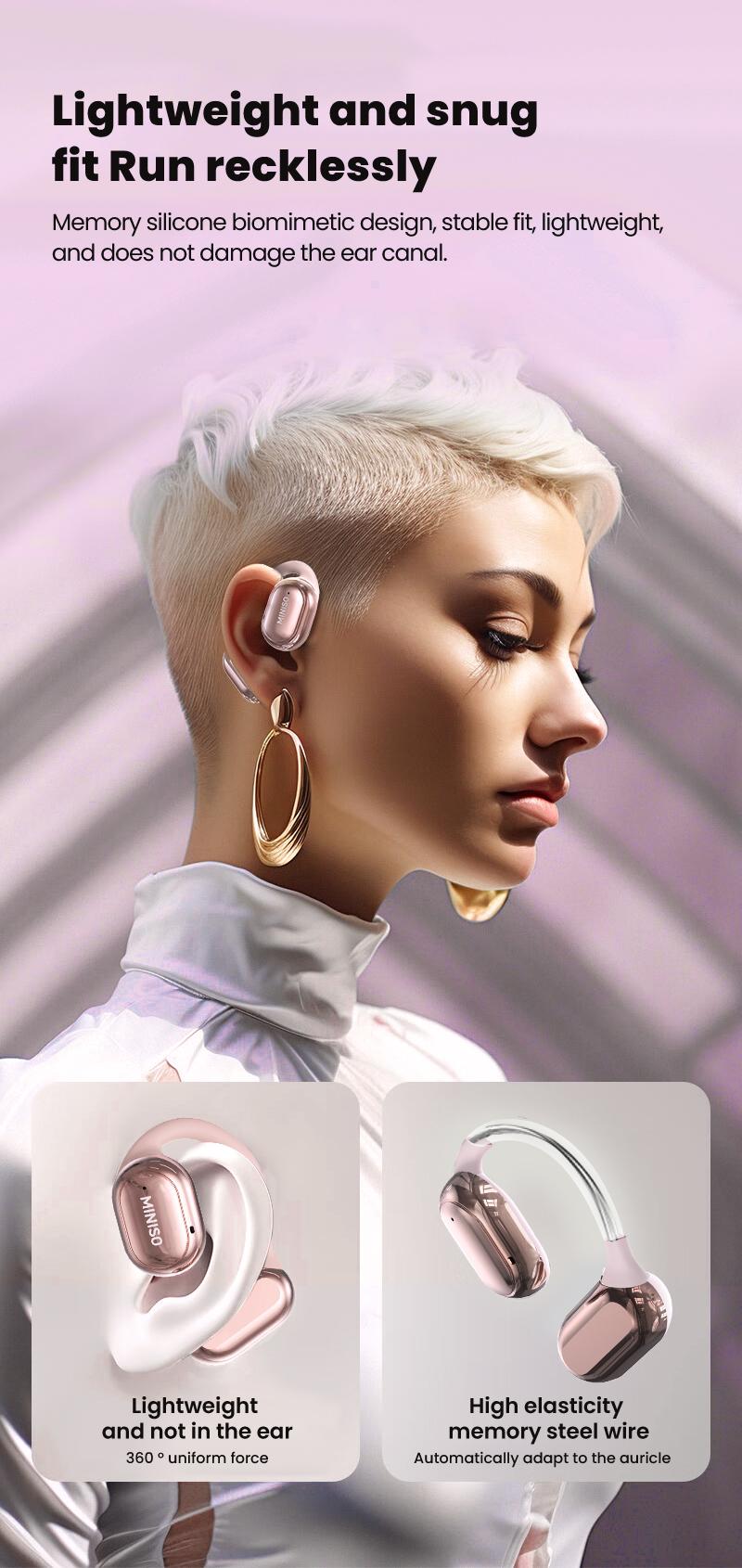 MINISO X39 OWS Open Ear Headphones, True Wireless Bluetooth 5.4 Earphones, Hifi Sound Headsets with Mic Charging Case