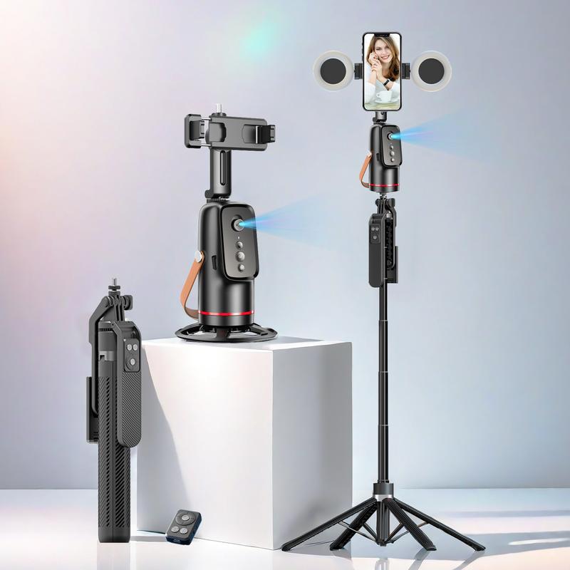 5-In-1 Smart Face Tracking Gimbal with Tripod, Wireless Selfie Remote, Light, Auto Rotation, Phone Stabilizer, Smartphone Vlogging Kit, Video Camera Accessory Kit