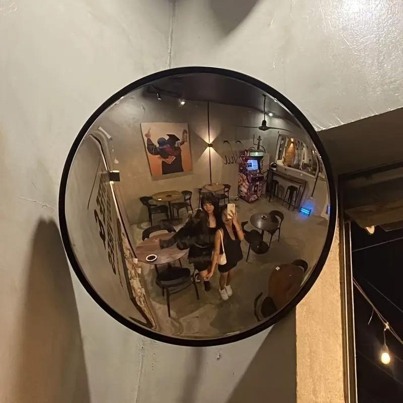Black Art Decor Round Convex Mirror, Wide-Angle Wall-Mounted Home Decor for Living Room, Trendy Industrial Aesthetic Fisheye Decorative Mirror