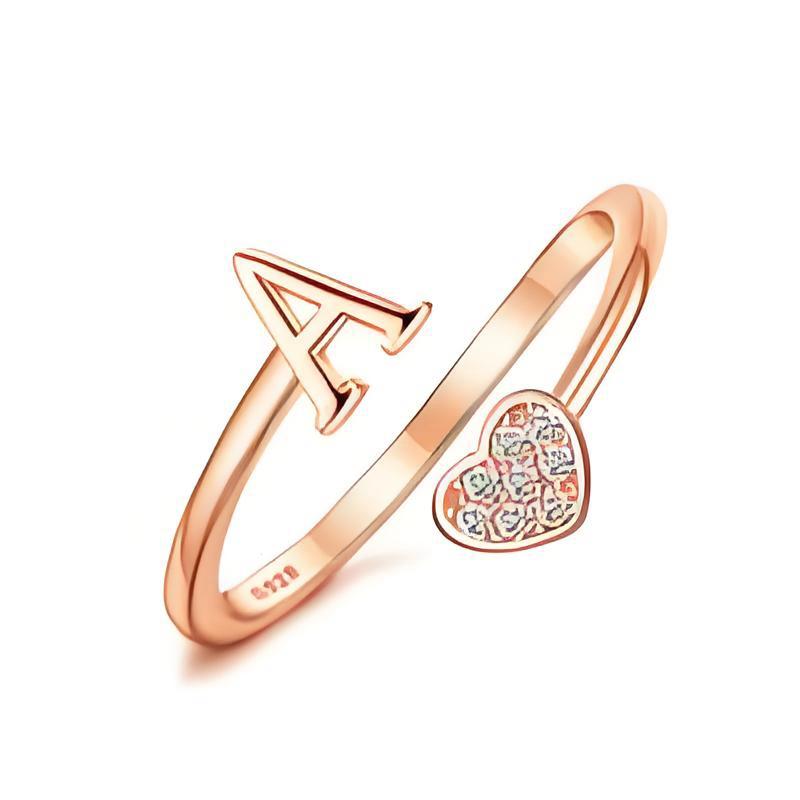 Heart Initial Letter Ring, Stackable Women's Adjustable Alphabet Rings, Cute Heart Shaped Letter Ring A-Z, Fall Fresh Style