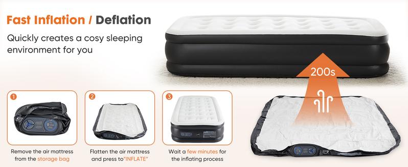 RIMIKING  Premium Air Mattress with Built-in Electric Pump,Size Variants,High Weight Capacity,Built-in Electric Pump,Ergonomic Design,Ergonomic Design,  QDC