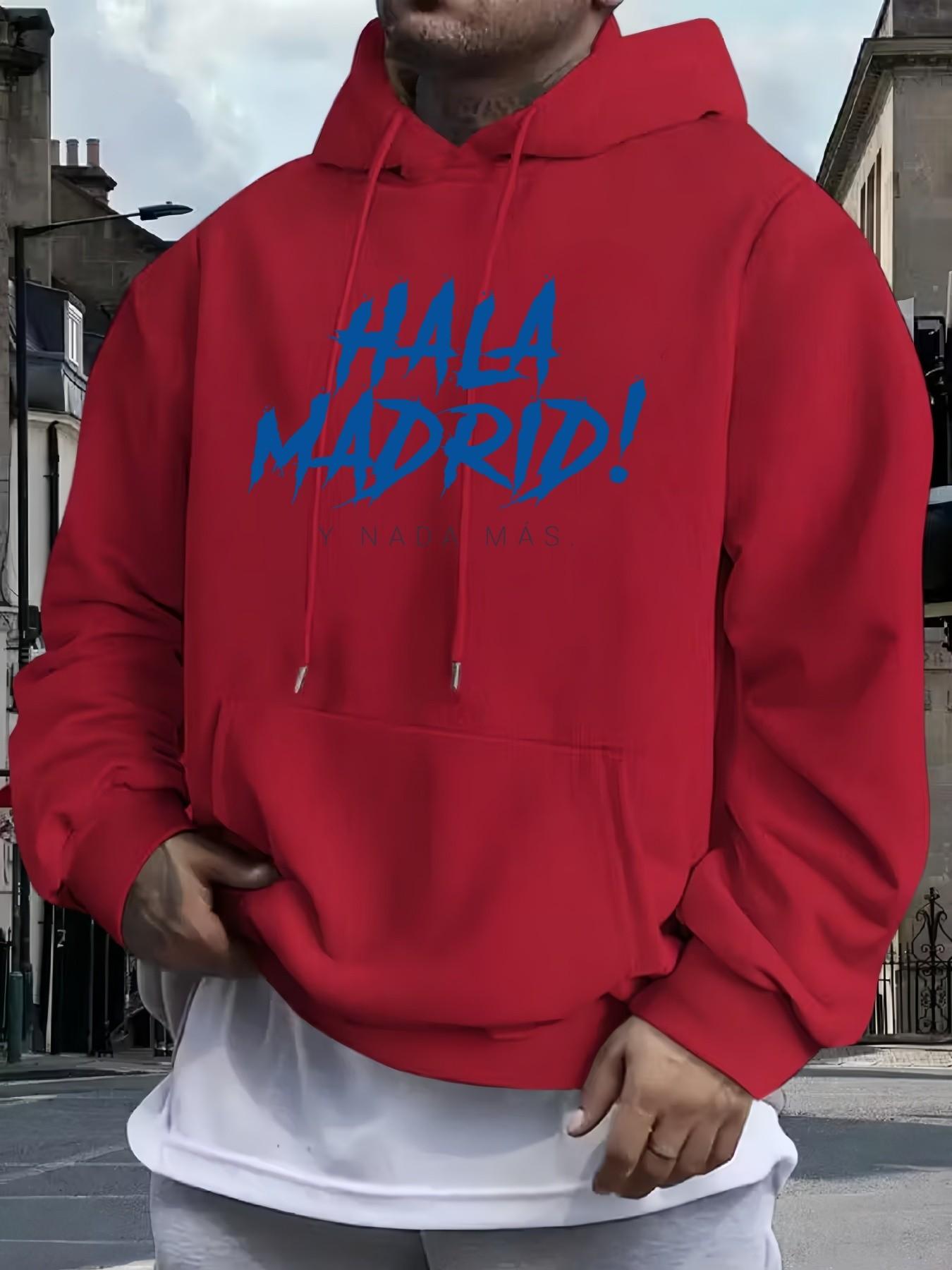 Men's Hala Madrid! Oversized Hoodie, Casual Loose Fit, Soft Comfortable Fabric, Ideal for Daily Wear and Sports, Trendy Printed Design