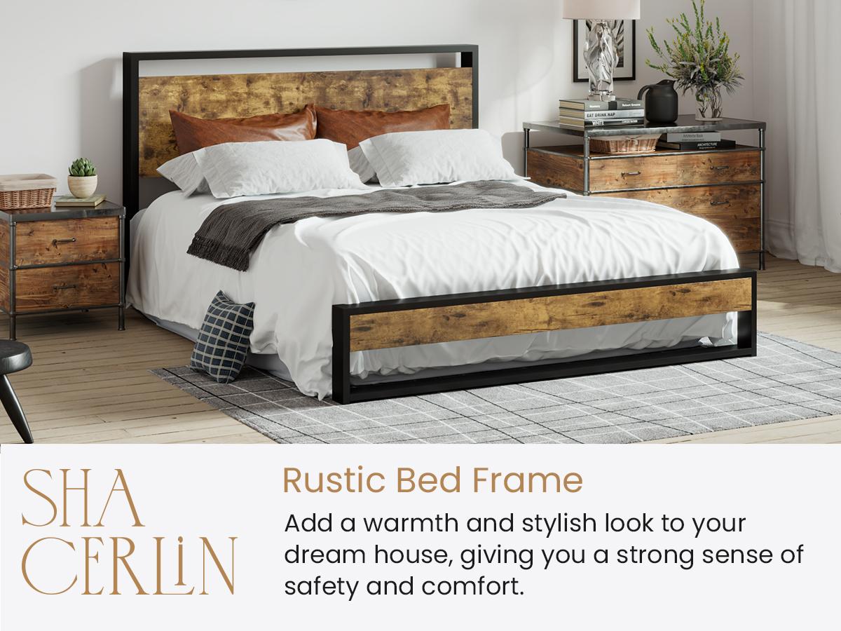 SHA CERLIN Bed Frame with Wooden Headboard,【Frame Only No Mattress】 Heavy Duty Metal Platform Bed, Single Platform Bed for Kids, No Box Spring Needed,Rustic Brown#ChristmasGifts#TikTokShopBlackFriday