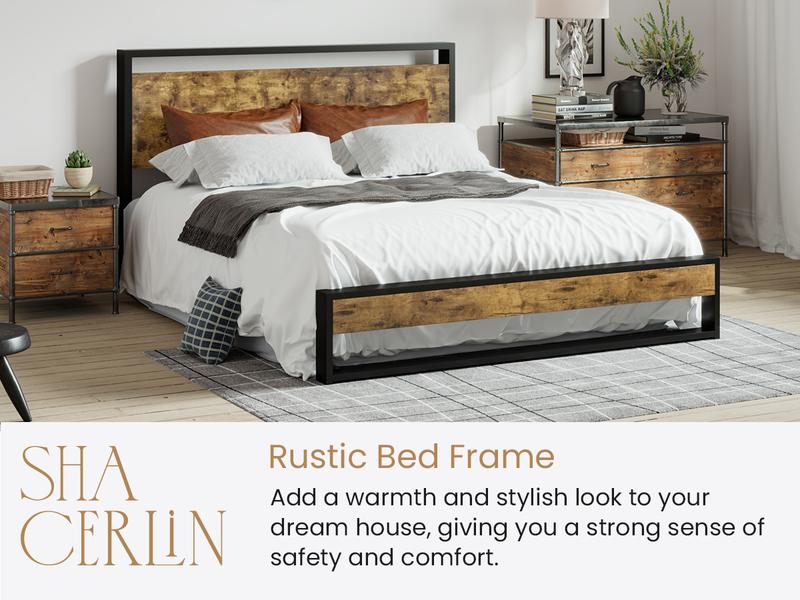 SHA CERLIN Bed Frame with Wooden Headboard,【Frame Only No Mattress】 Heavy Duty Metal Platform Bed, Single Platform Bed for Kids, No Box Spring Needed,Rustic Brown#ChristmasGifts#TikTokShopBlackFriday