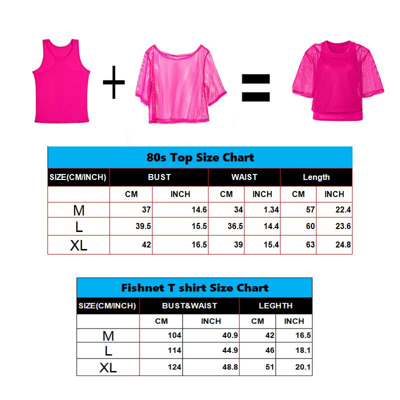 Women’s Neon Pink Mesh Top & Colorful Paint Splash Leggings Set - 80s 90s Rave Festival Outfit with Fishnet Shirt, Fingerless Gloves & Leg Warmers