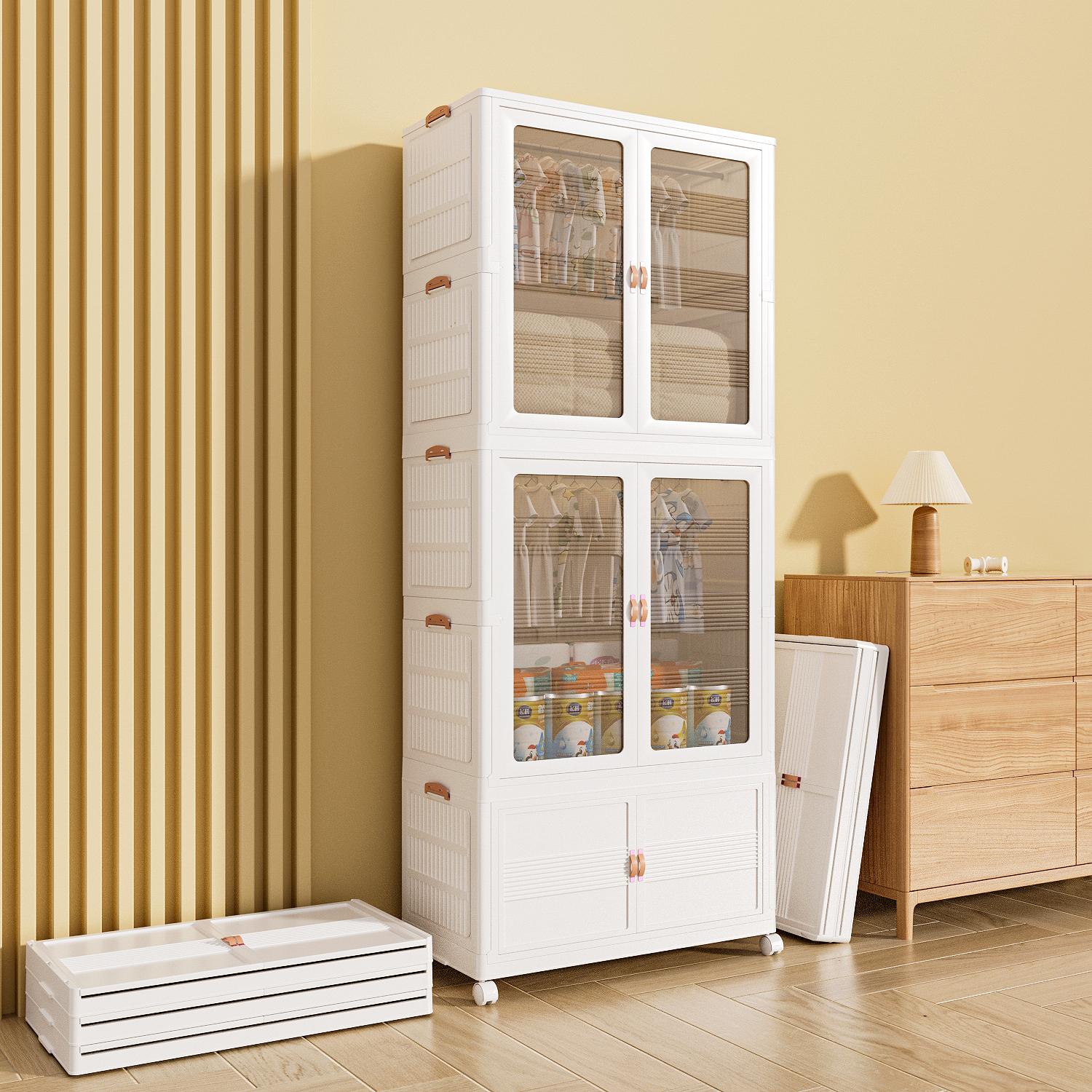 Aesthetic Stackable Storage Bins with Wheels – Folding Plastic Organizer Cabinet with Magnetic Door for Closet Organization, Kitchen & Dorm Aesthetic Stackable Storage Bins with Wheels – Folding Plastic Organizer Cabinet with Magnetic Door for Closet Organization, Kitchen & Dorm