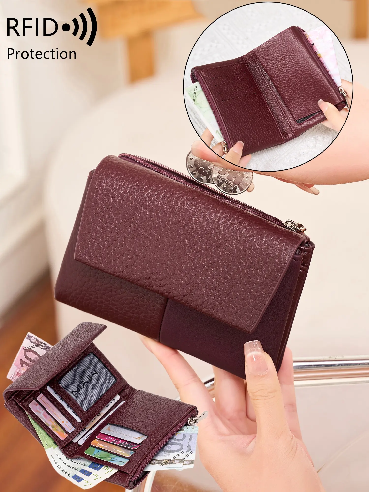 Women's Short Soft Large Capacity Wallet, Multi-Functional Layered Design, Elegant Magnetic Closure, Multiple Card Slots, Lightweight Trifold Bag