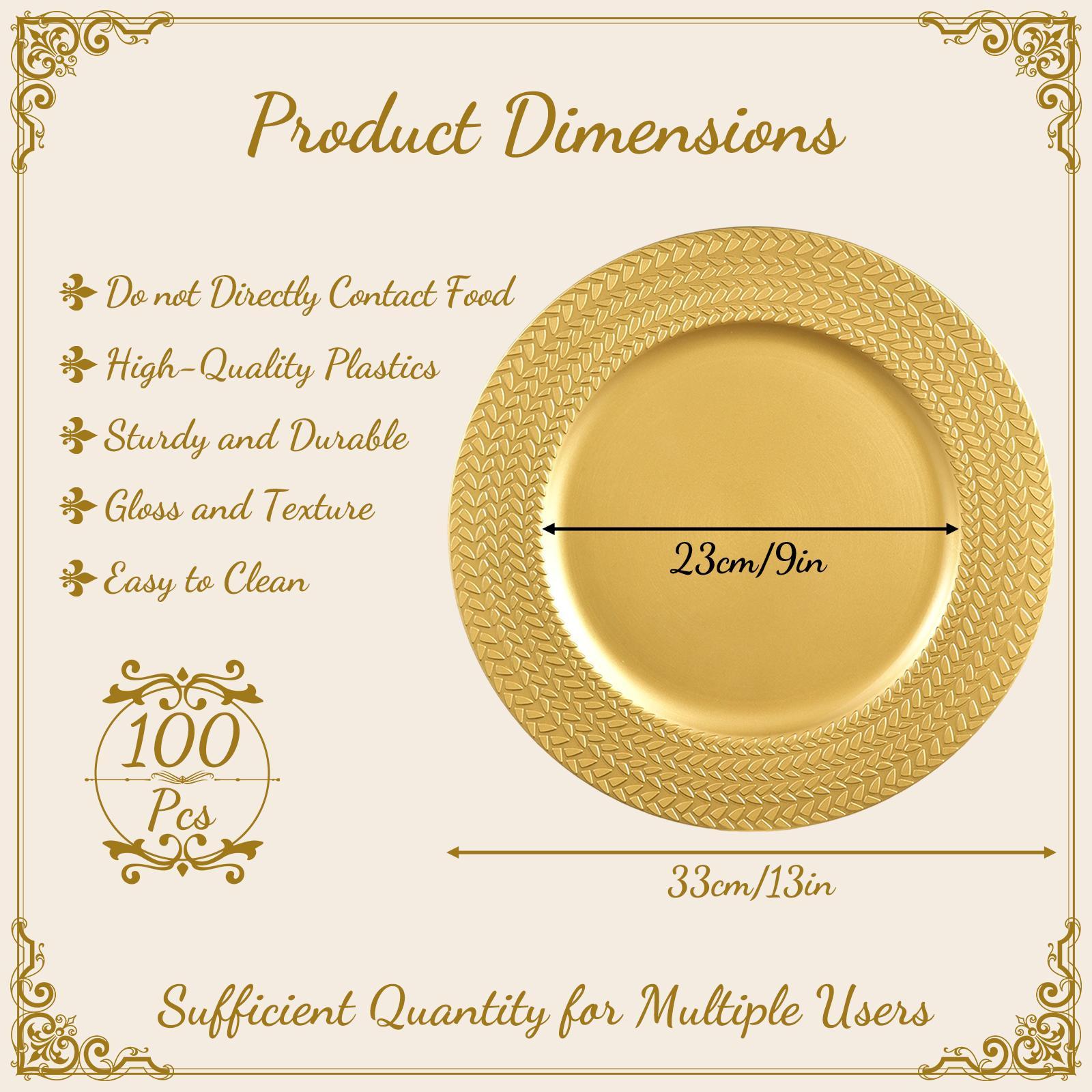 Gold Chargers Plates 13 Inch Decorative Gold Charger Plates with Wheat Pattern Rim for Weddings Parties Banquets Christmas Table Setting