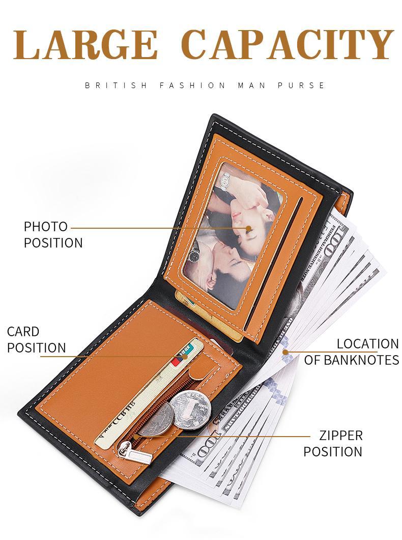 Men's Bifold Short Wallet, Carbon Fiber Texture Card Holder with Zip Coin Pocket