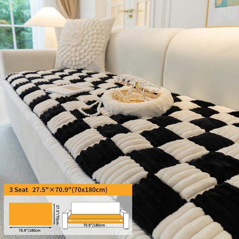 Plaid Pattern Sofa Cover, 1 Count Non-slip Sofa Seat Cover, Thickened Wear-resistant Sofa Cover, Dust-proof Couch Protector for Home Living Room, Reusable Sofa Cover