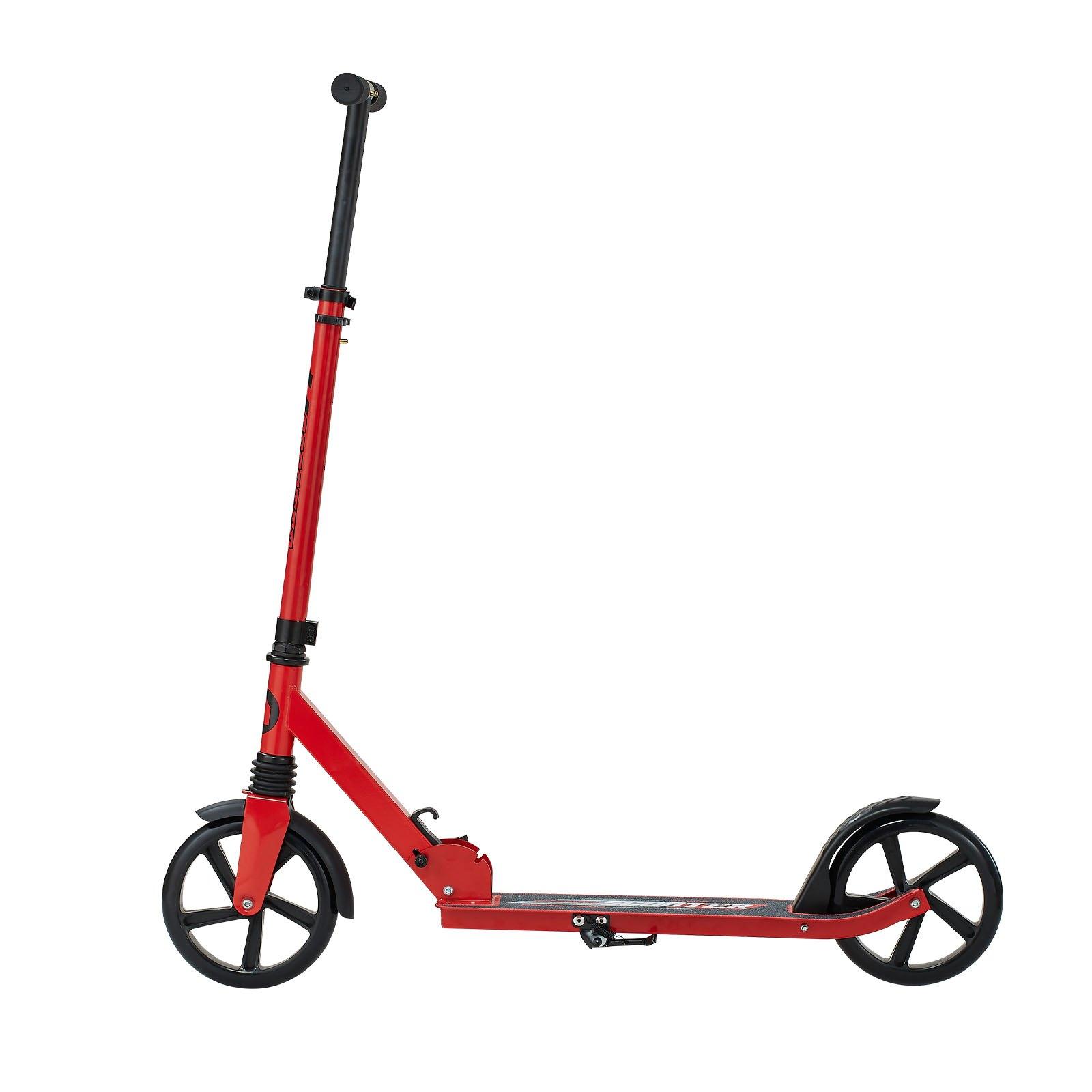 VEVOR Kids 2-Wheel Kick Scooter for Ages 8+, Adjustable Height Handlebar, Wide Anti-Slip Deck, Foldable, Lightweight Compact Design, 220 lbs Max Capacity, Red Black, Outdoor Use