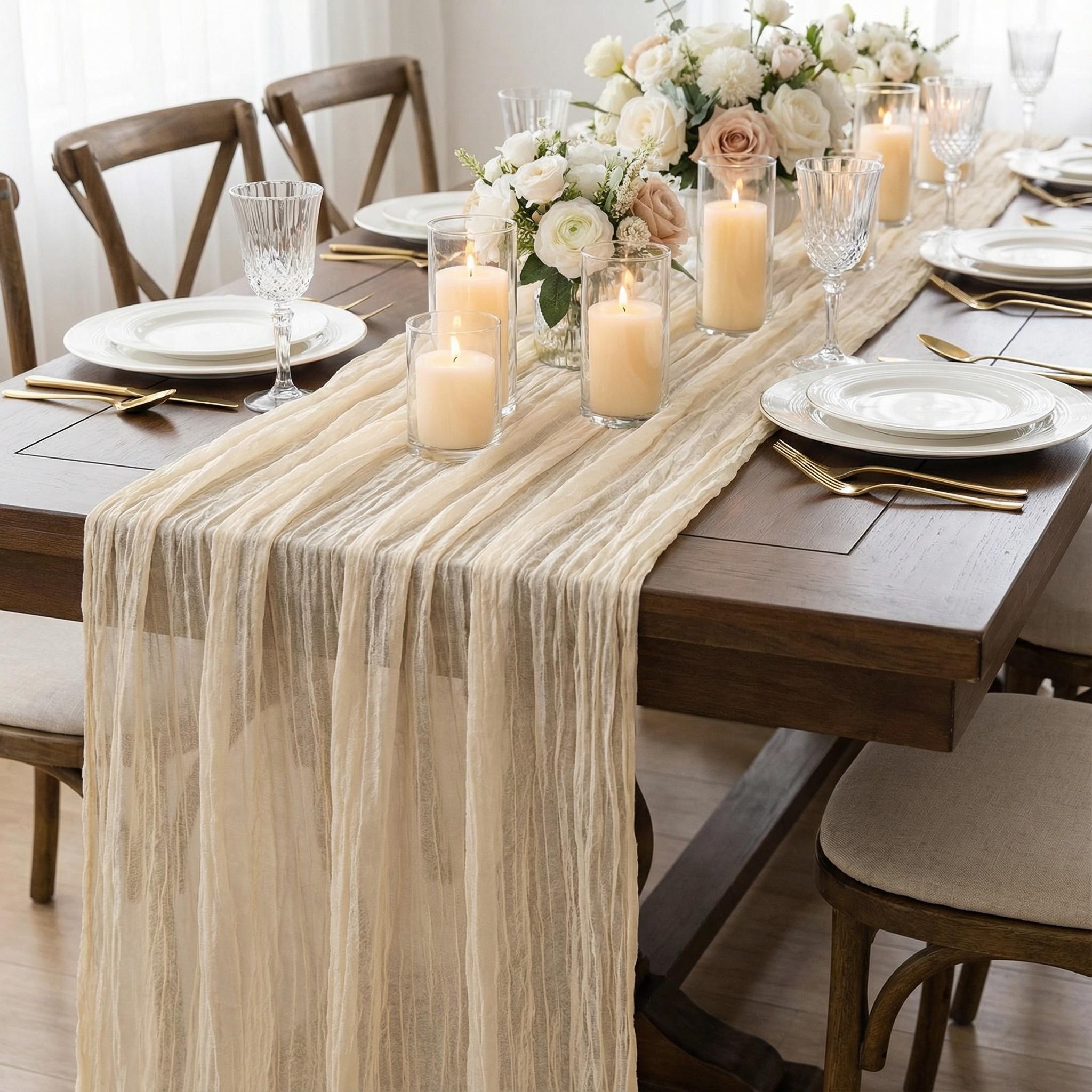 1/6/10pcs Beige Table Runner Bohemian Country-StyBeigele Table Runner, Suitable for Weddings, Baby Baptism Parties and Holiday Decorations