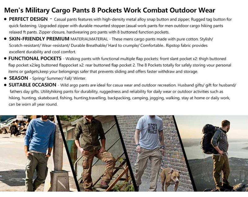 AKARMY Men's Casual Cargo Pants Military Army Camo Pants Combat Work Pants with 8 Pockets Hiking 3355-07 (No Belt) Fathersdaygift Tactical Uniform