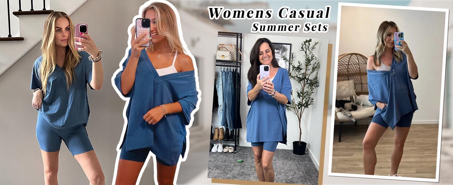 TAQCUX 2 Piece Sets for Women Biker Shorts and Oversized Shirt Matching Set Summer Outfit