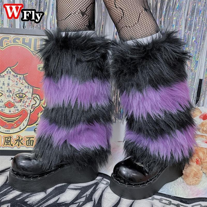 Multi-color plush stripe Leg Warmers Spicy Girls Millennium Gothic punk woman Leg Warmers y2k Harajuku Multi-color plush stripe Leg Warmers Spicy Girls Millennium Gothic punk woman Leg Warmers y2k Harajuku