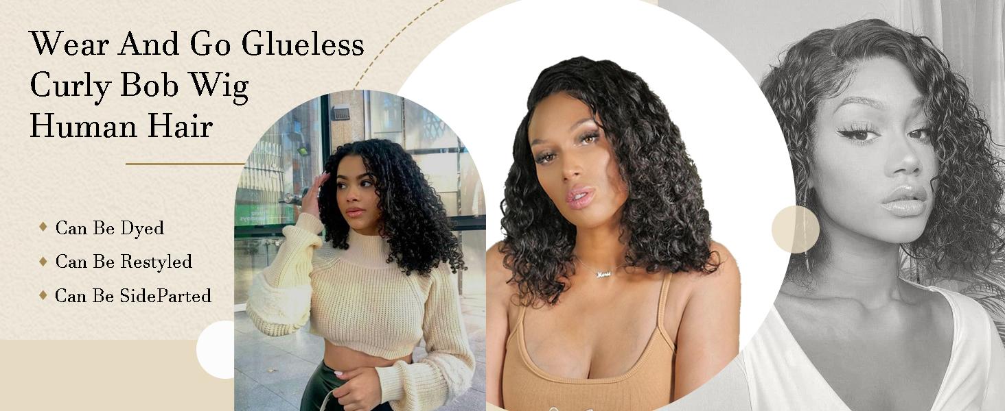 【MiuulaarHair】Wear and Go Glueless Kinky Curly 100% Human Hair wig  4X4 Pre Cut Lace Closure Pre Bleached knots Pre Plucked Natural Hairline  200 Density Natural Black Color Human Hair Wig For Black Women