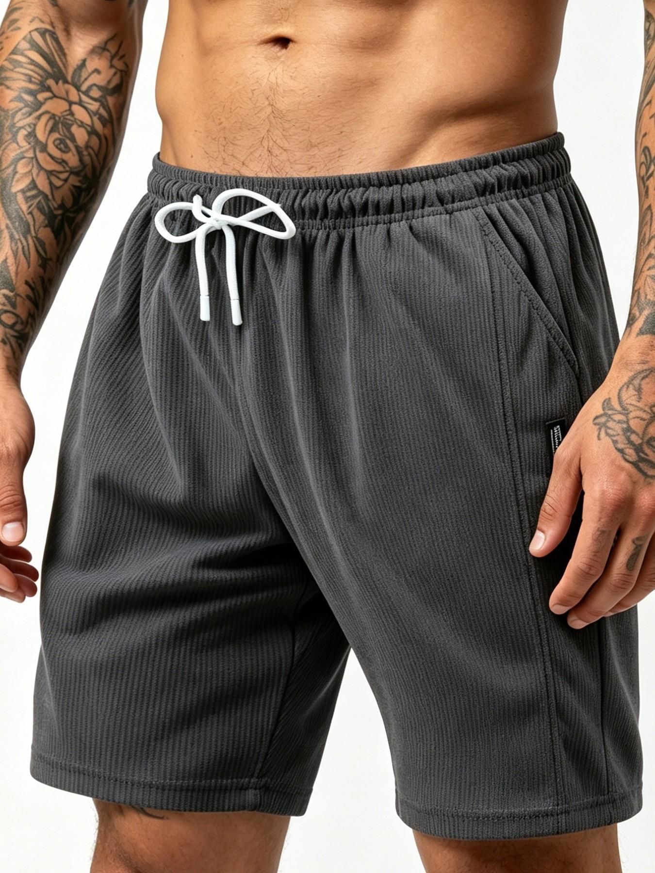 Men's Sporty Casual Shorts, Summer Chenille Elastic Waist Comfortable Breathable, Beach Outdoor Hiking Daily Commute