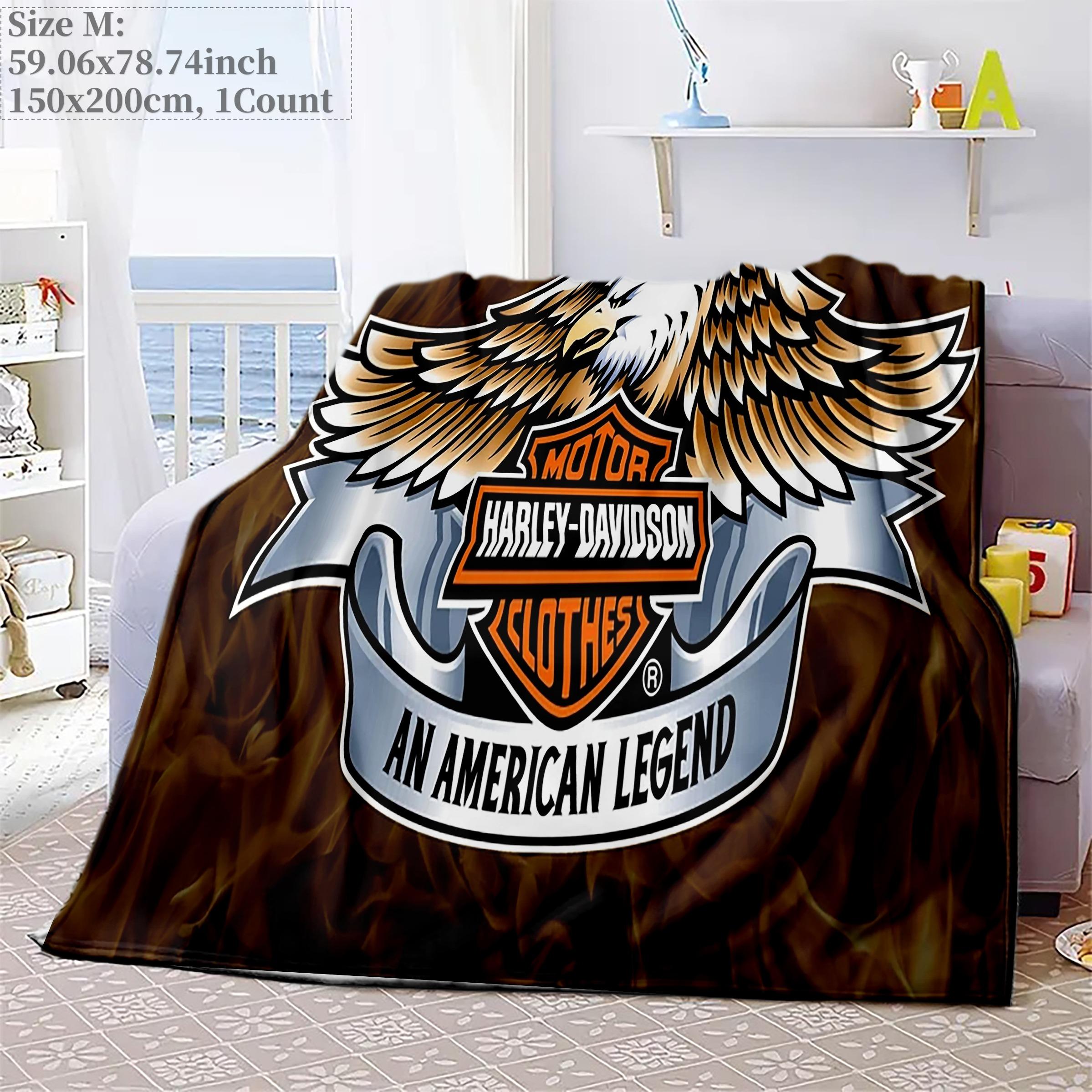 Comfortable Soft Flannel Blanket, Fire Eagle Print, Motorcycle Logo Theme, Multifunctional for Sofa Bed Car Room Office Camping