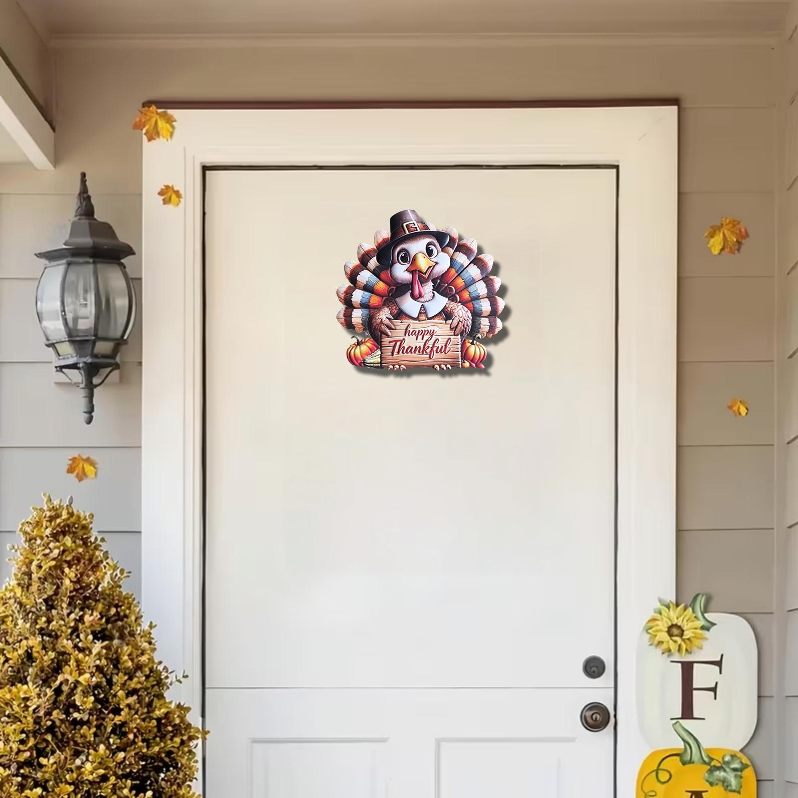 Thanksgiving Metal Turkey Wall Door Hanging Decor, Pumpkin Element, Gratitude Text Sign, Fall Festival Decoration, Home Gift Idea