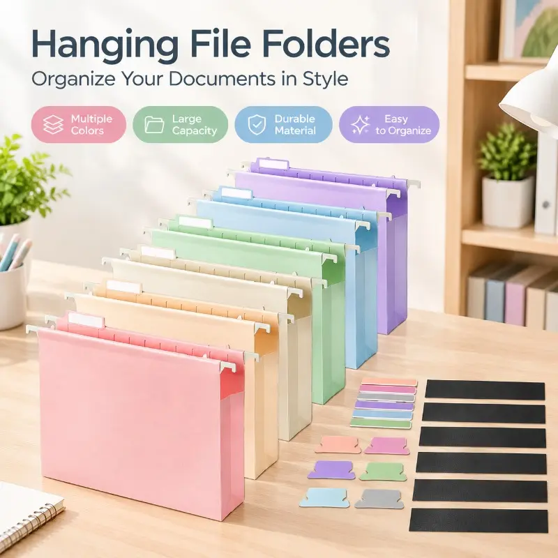 A4 PP Hanging File Folder Set, 6 Colors Pack, Hanging Organizer With Index Tabs, For Office Student Document Storage, File Folders Hanging With Tabs