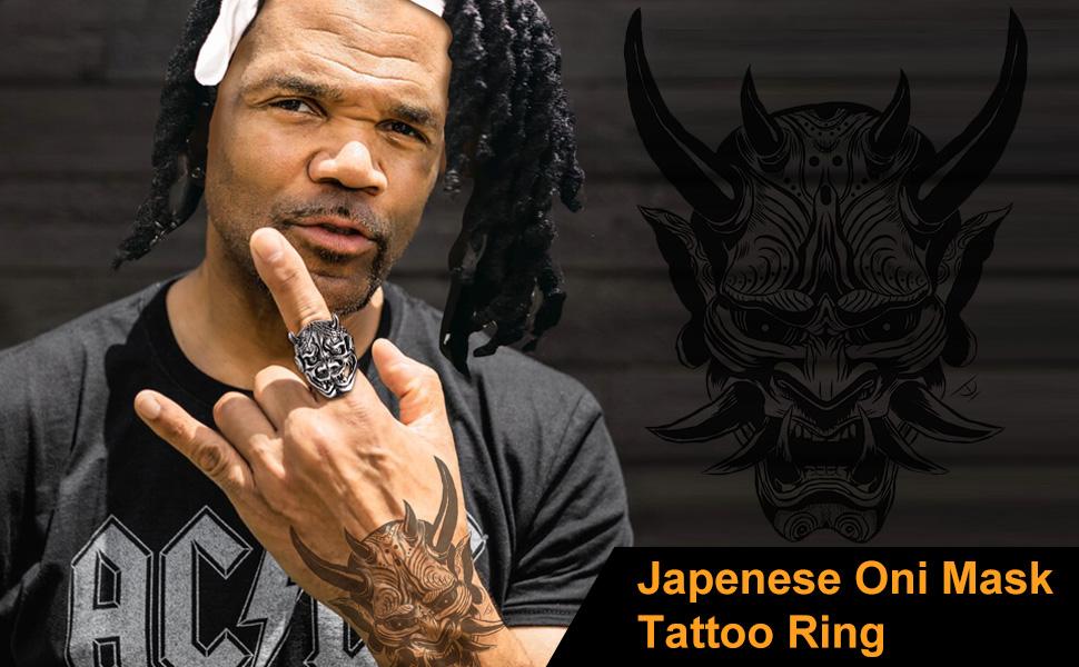 U7 Gothic Hannya Mask Skull Ring Cool Biker Jewelry Men's Cool Signet Ring for Halloween