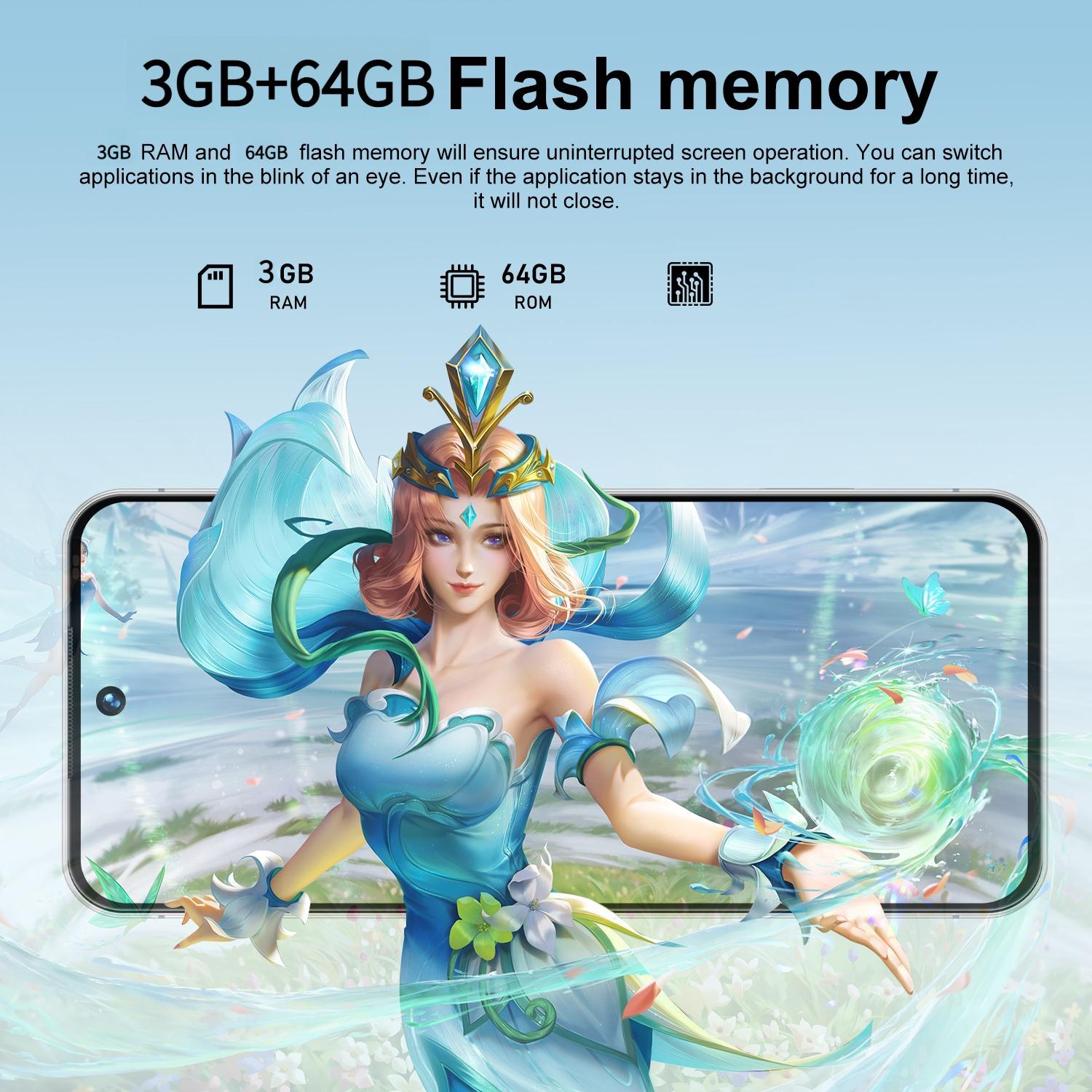 6.8 Inch Lightweight Large Screen Digital Smartphone, 4GB+64GB Dual Sim, Android Os, Type C Cable, Lithium Battery, Energy Efficient a Rating