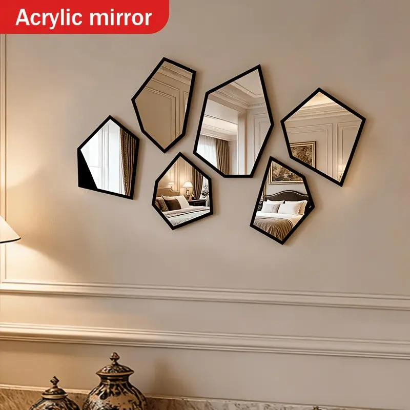 6pcs Acrylic Black Classic Irregular Mirror - French Style Bathroom Decoration Mirror, Suitable for Bathroom, Living Room, Bedroom Background Wall Decoration, Suitable for Home Decoration/creative Gifts