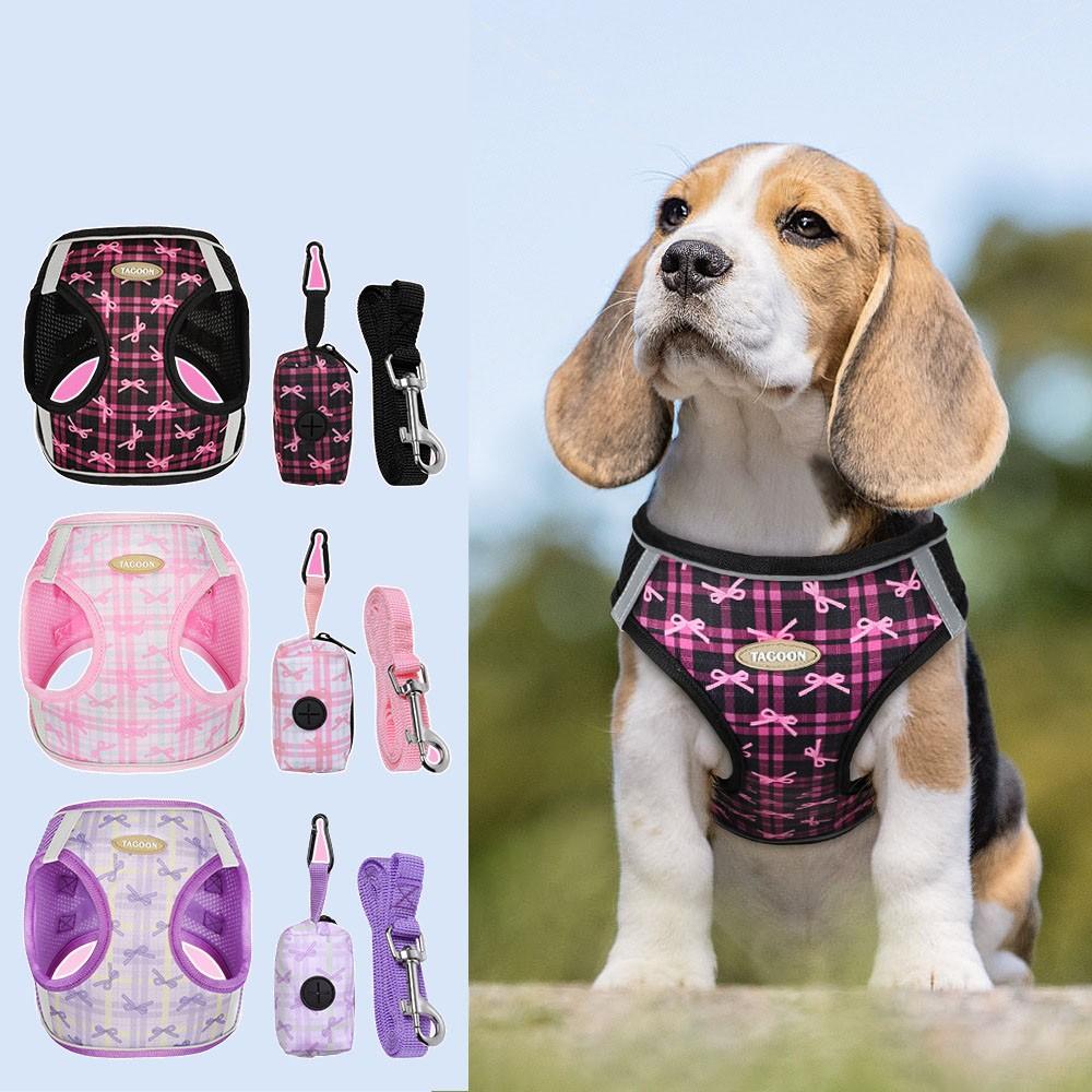 Automatic Retractable Dog Leash for Small Medium Dogs, Breathable Reflective Chest Harness, Adjustable Safety Harness, No Pull Harness, Anti-Pull Night Safety Walking Rope, Harness Leash Set