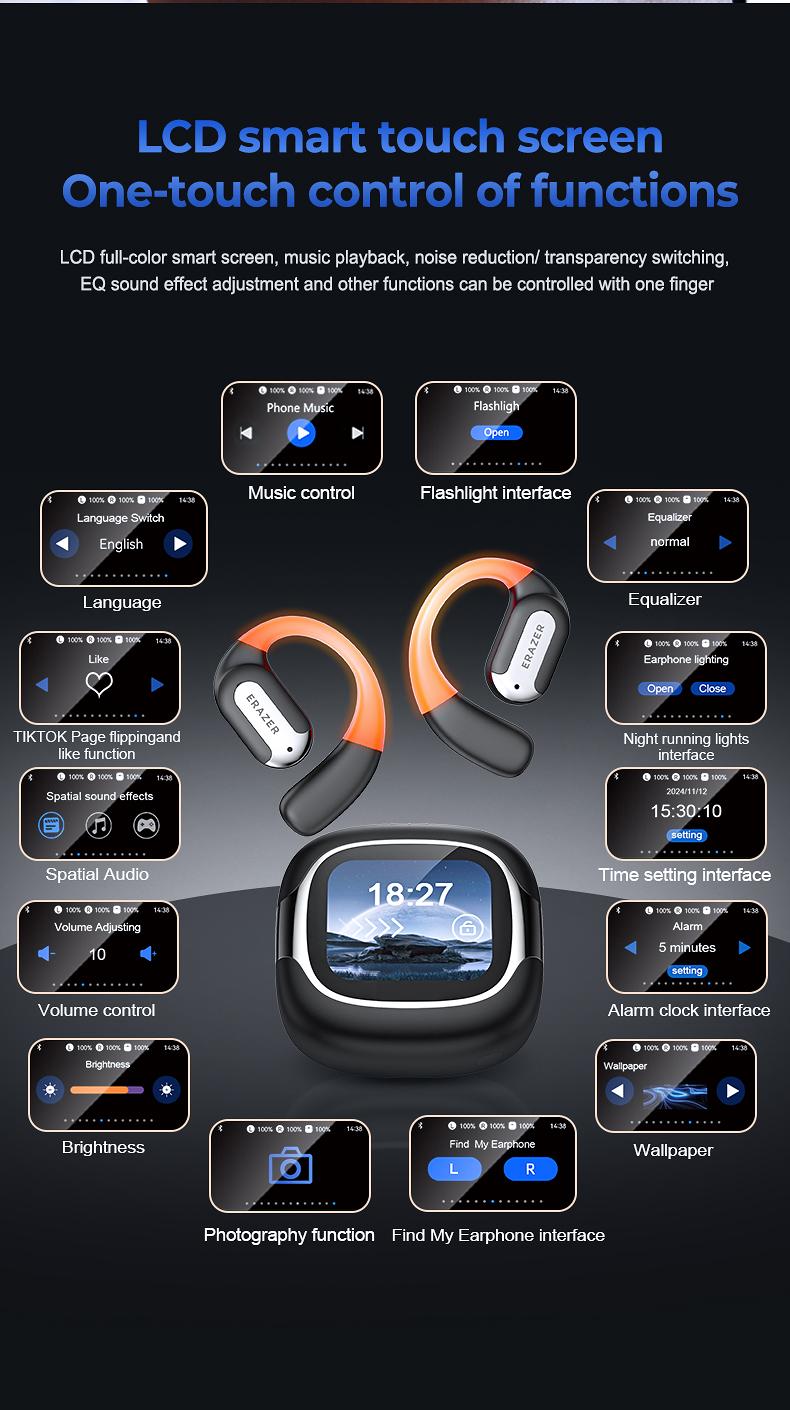 ERAZER XF32 True Wireless OWS Bluetooth Earbuds Luminous Headphones Immersive HIFI Sound Quality Sports Earphones IPX5 Waterproof Built-in microphone