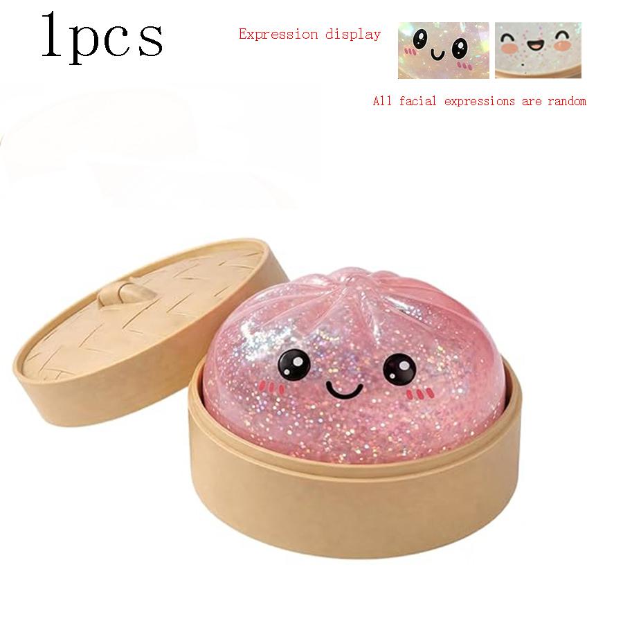 Glitter Dumpling Squishy with Box, Soft Sensory Squeeze Toy for Stress Relief, Mystery Glitter Dumplings, Decompression Dough