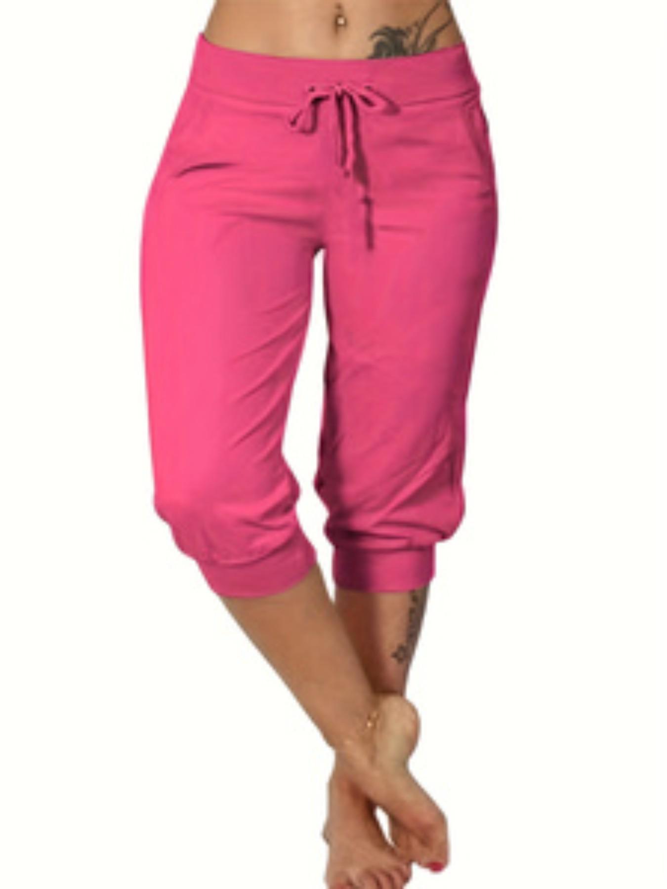 Plus Size Solid Color Minimalist Capri Pants, Casual Chic Comfy Fit Capri Trousers for Daily Wear, Women's Bottoms for Summer Plus Size Solid Color Minimalist Capri Pants, Casual Chic Comfy Fit Capri Trousers for Daily Wear, Women's Bottoms for Summer